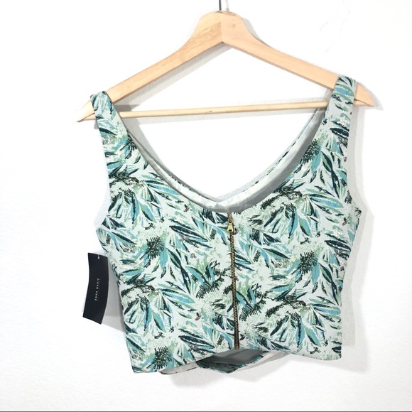 Zara Leaf Print Crop Top Cross Front Medium NWT - Picture 2 of 4